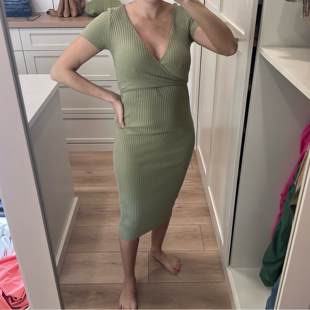 Zara MIDI Sage Green Wrap Dress